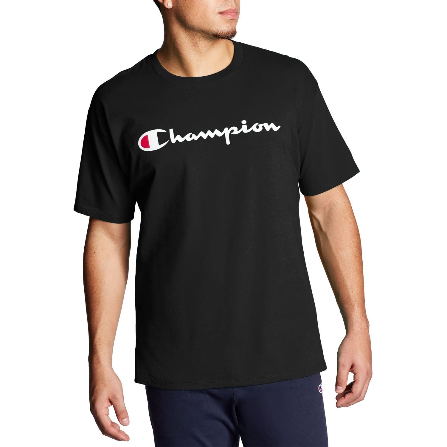 Champion Men's Big & Tall Classic Tee, C Script T-Shirt, Black Script, XXL