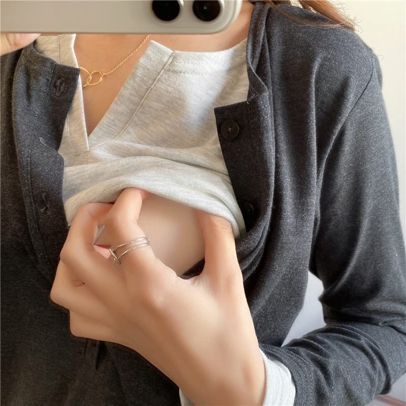 출산 웨어 한판 신춘 긴 소매 보트 셔츠 무지 간호복 임산부 간호복 (M 어두운 회색)