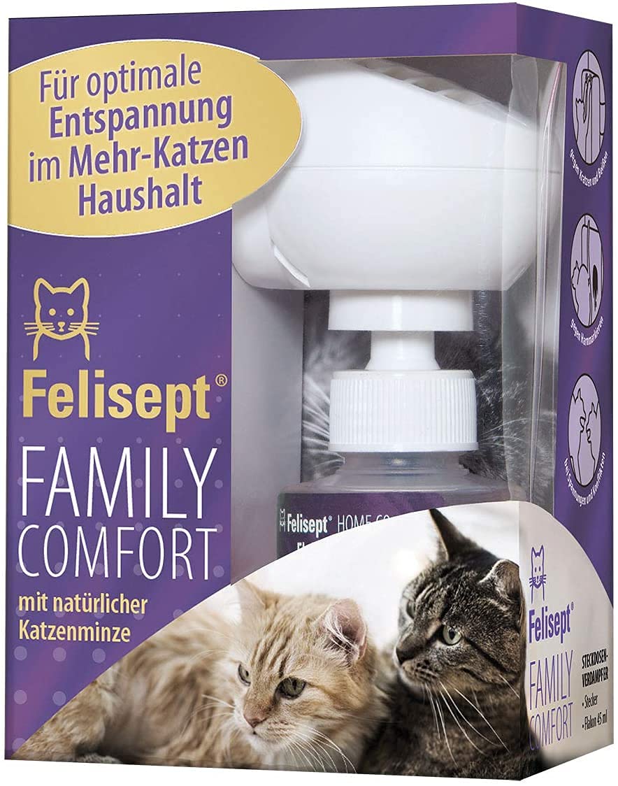 Family Comfort Relaxing Agent in Multi-Cat Household Plug-In Diffuser and Refill 45ml Starter Set - With natural catnip - Cat plug in calmer - Release tensions and reduce sustainably