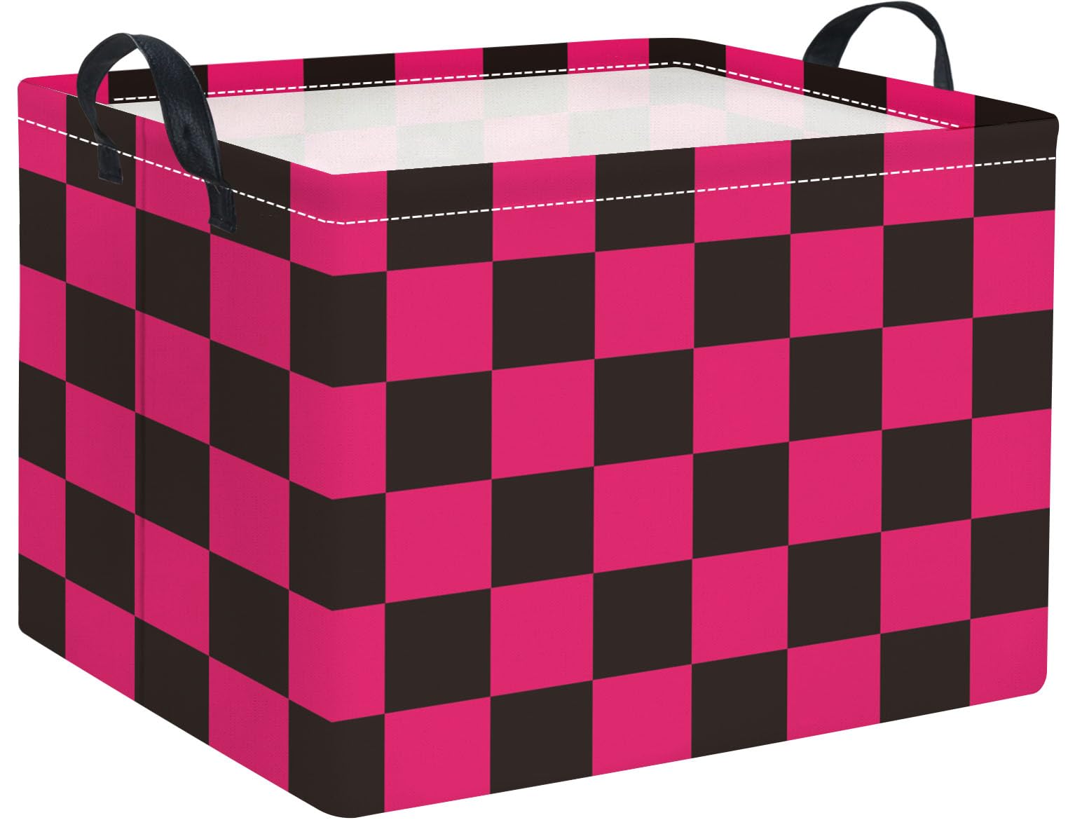 HIYAGON Rectangular Kids Basket Baby Girl Basket Fabric Storage Bin Organizer Box Room Decor(Pink Black Checkered) โ image 1
