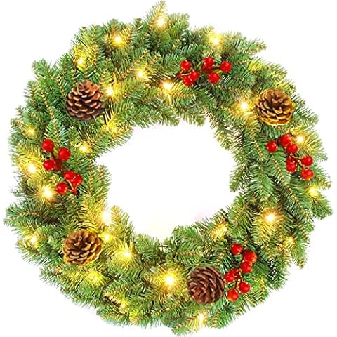 40cm Christmas Wreath,Christmas Wreath with LED Light Front Door Hanging Garland Spruce Wreaths Holiday Home Decorations Xmas Decor for Indoor,Outdoor Christmas Rattan,Christmas Decoration Cover