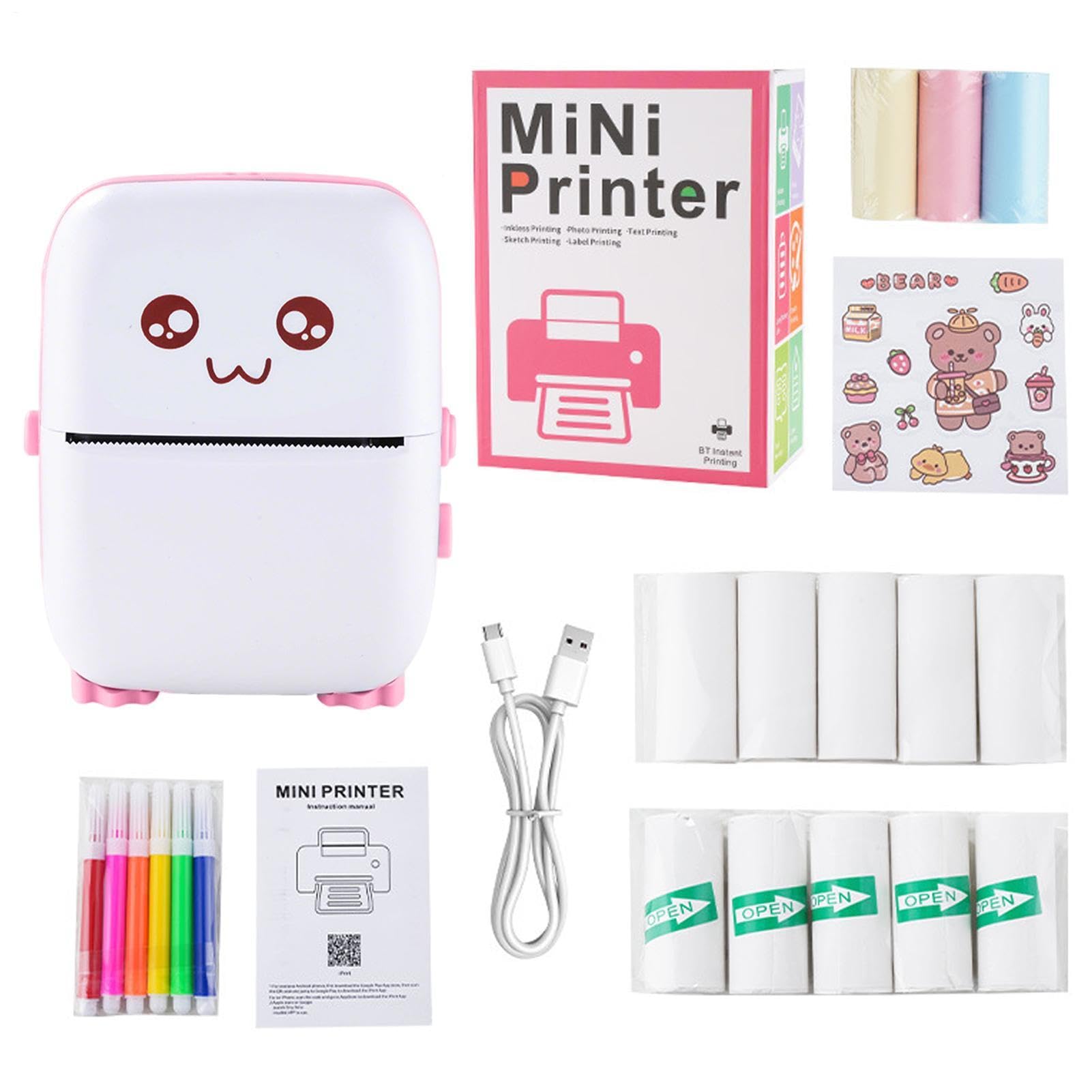 Stampante tascabile, termica, senza inchiostro, elegante, 13 rotoli di carta per foto, appunti, stampante fotografica compatta con connessione wireless, dispositivo portatile per piani di lavoro