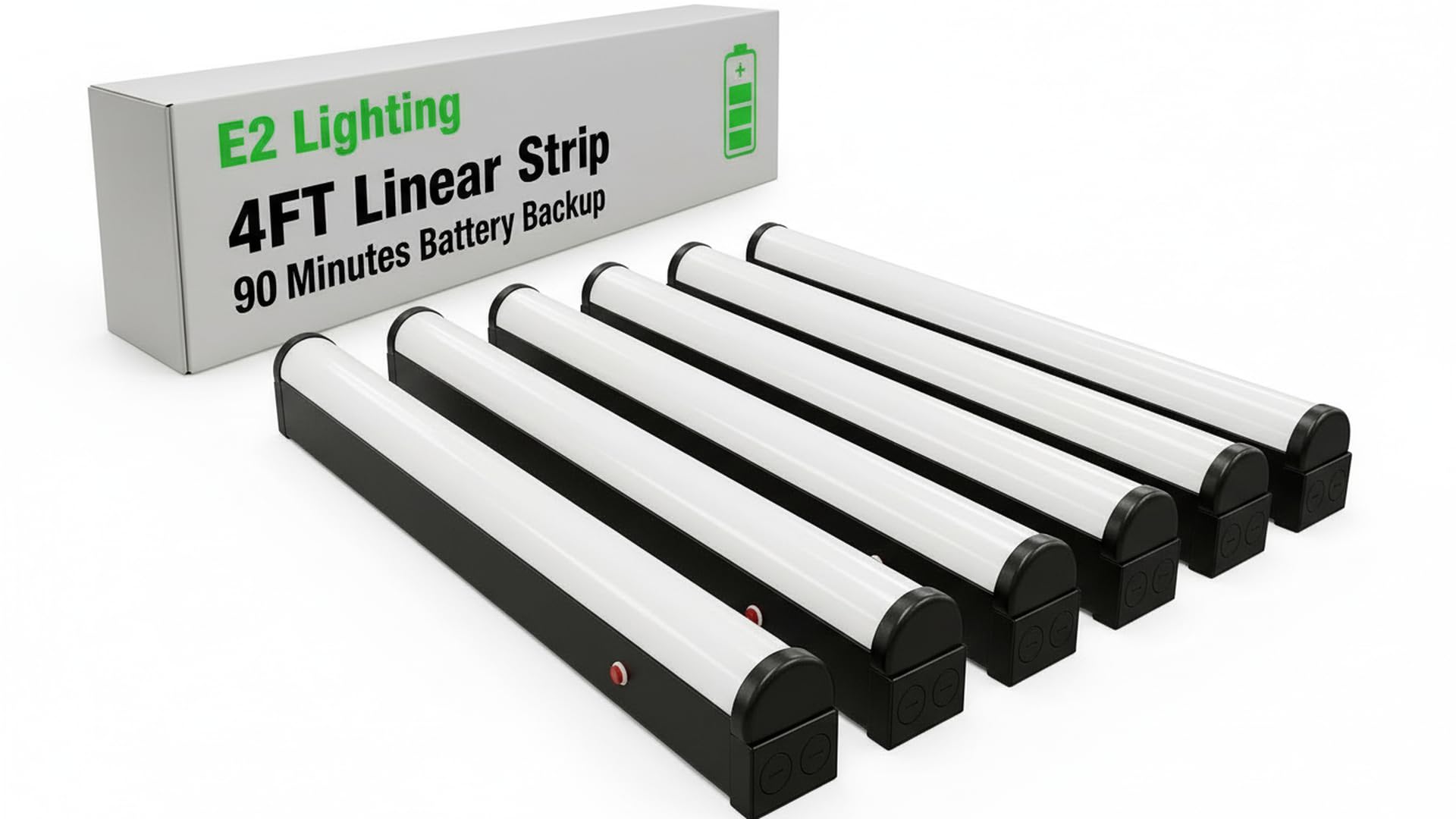 E2 LIGHTING 4FT Black LED Linear Strip Light, Emergency Battery Backup