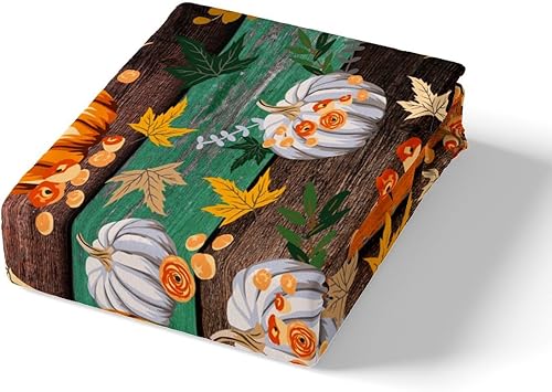 Miniatura 4 de Juego de funda de edredón para niños con diseño de calabaza otoñal, tamaño King, juego de ropa de cama rústica con tablones de madera, decoración de