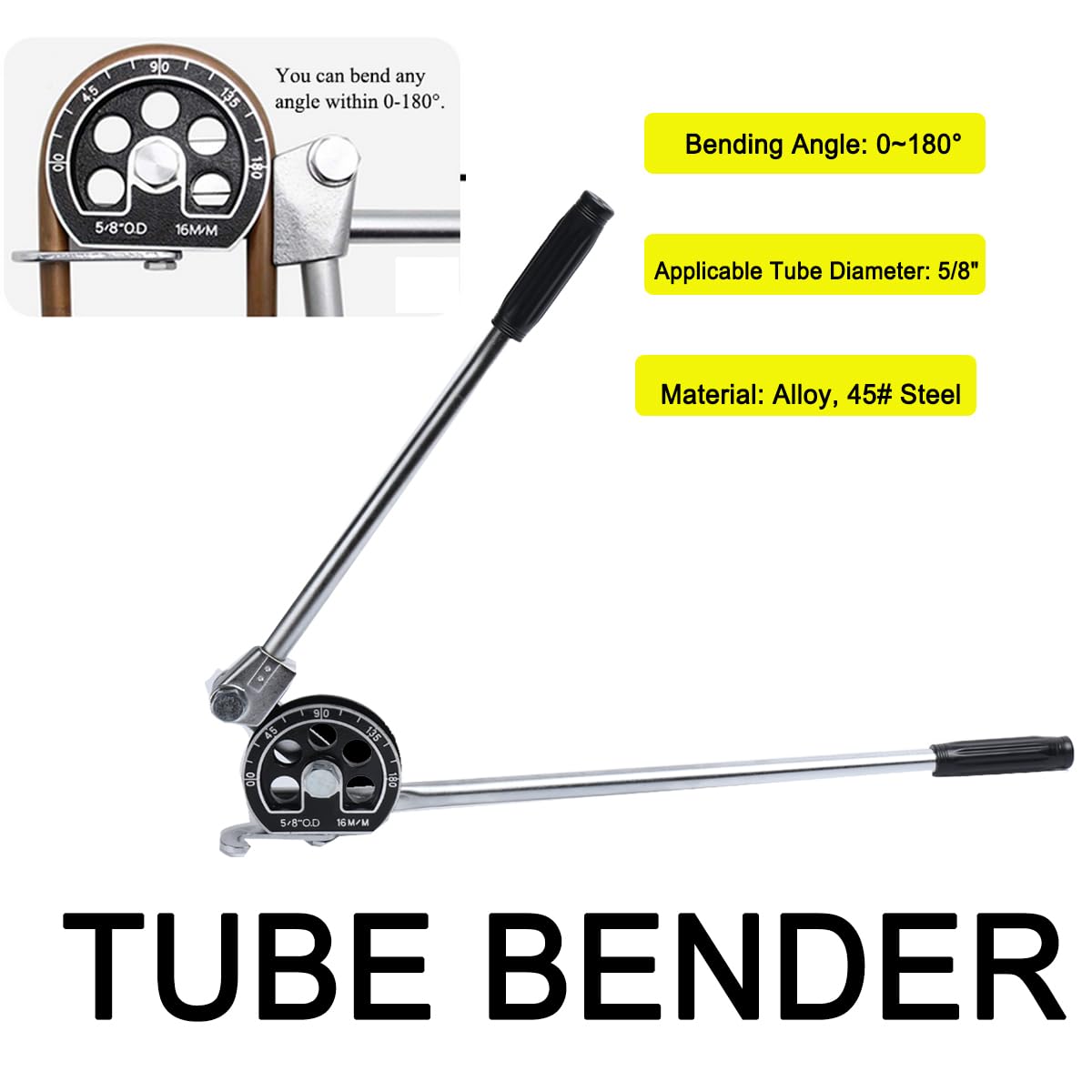 Doblador de tubos para metal aluminio tubos de cobre, herramienta para doblar tubos de 0 a 180 grados, dobladora de tubos Manuel, diámetro de tubo aplicable 5/8", 16 mm