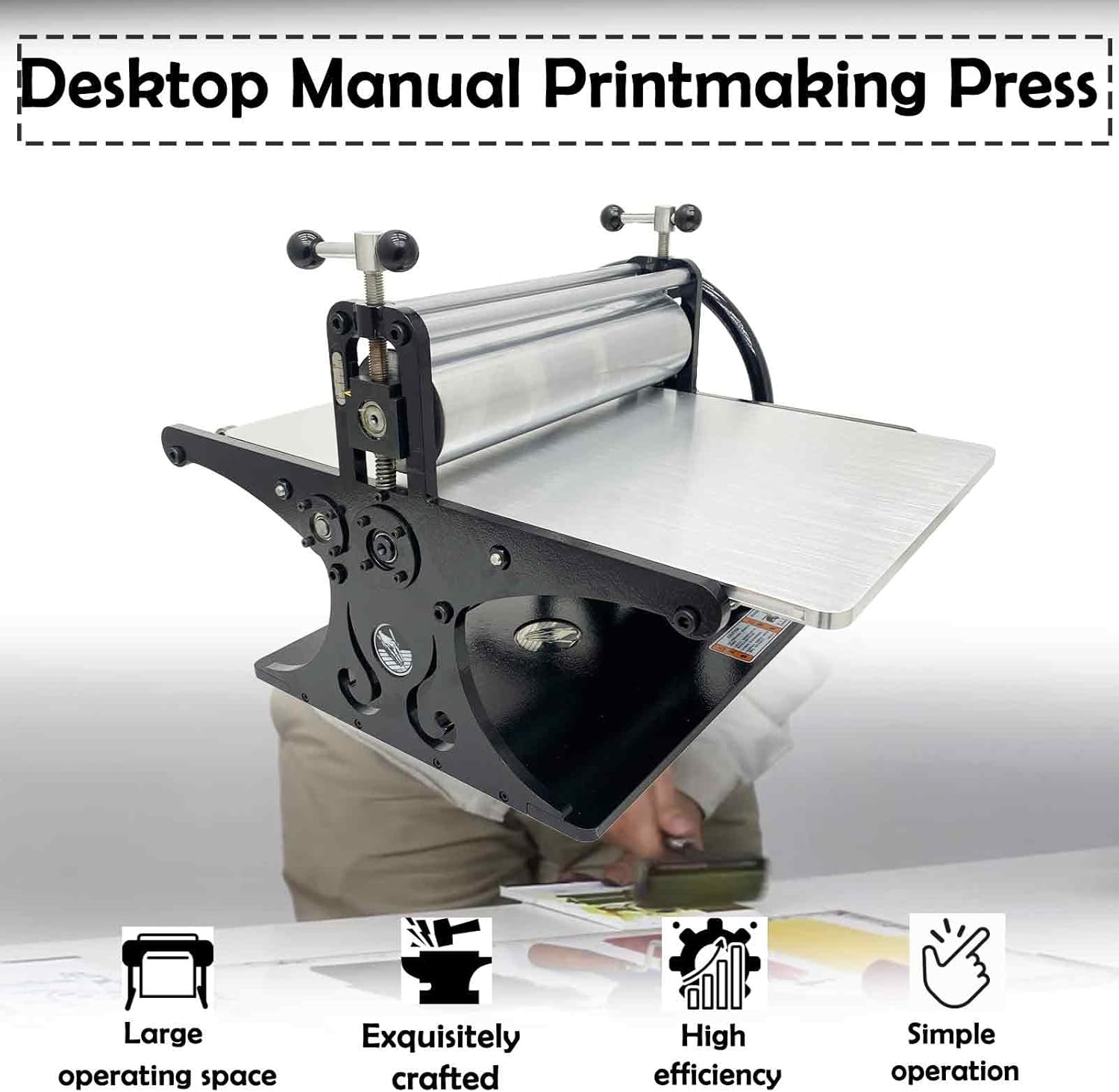 13.1" x 19.7" Manual Slab Roller Printmaking Press Machine for Copperplate Woodblock Printing, Studio Printing Tabletop Studio Press, Adjustable Height, for Gravure & Relief Printing