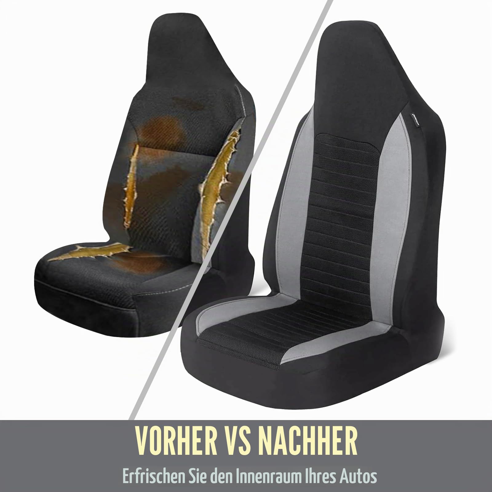 AUTOYOUTH Autositzbezüge Vordersitze Autositzschoner für Hund Kinder Sport Arbeit Werkstatt usw. Bucket-Typ integrierte Autositzschoner Auto Sitzbezüge mit Airbag Universal Kfz Sitzauflage Auto, Grau