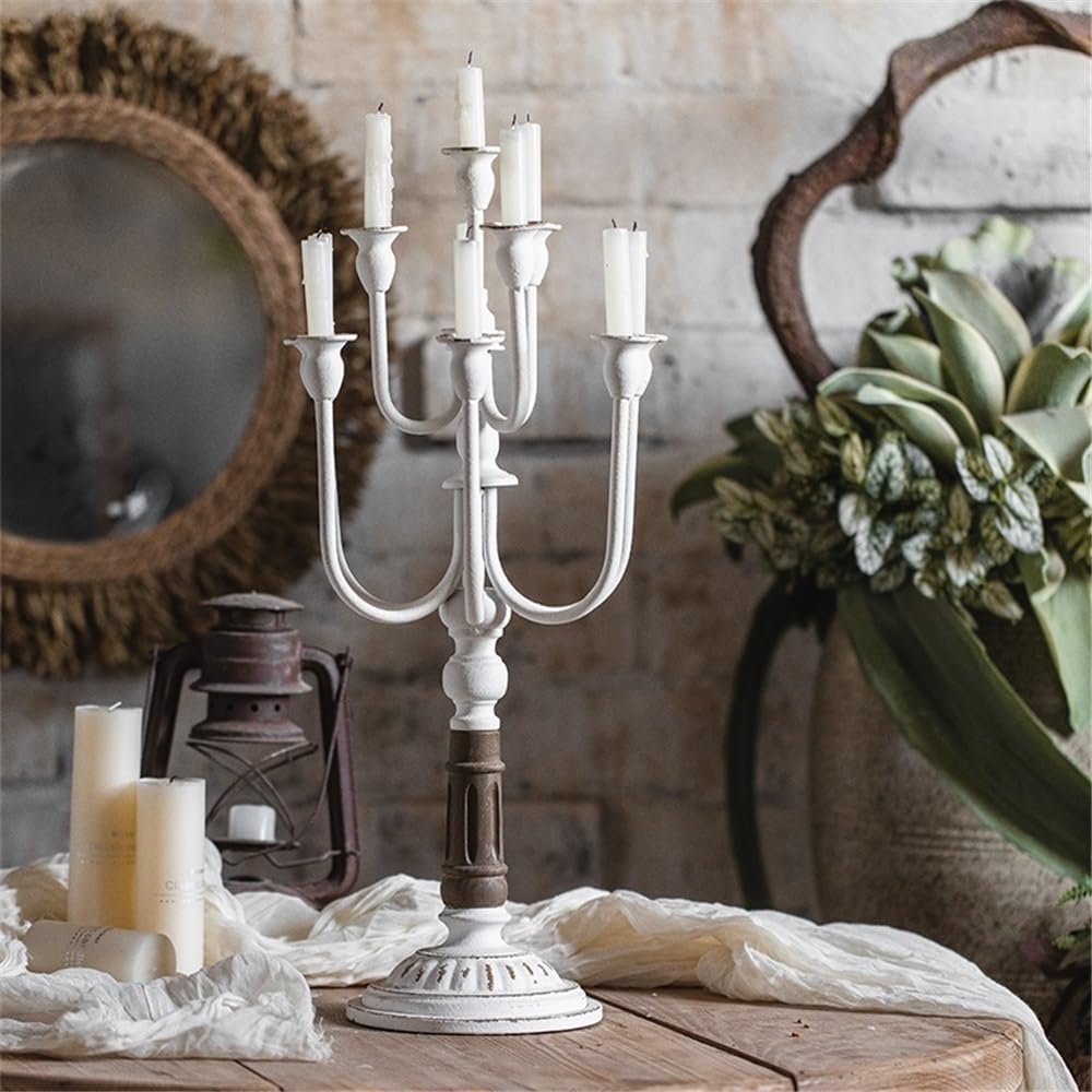 Portavelas Decorativos Adornos de candelabro Hierro Antiguo Retro for floristería, Bodas, restaurantes Occidentales, decoración navideña para Fiestas(Blue)