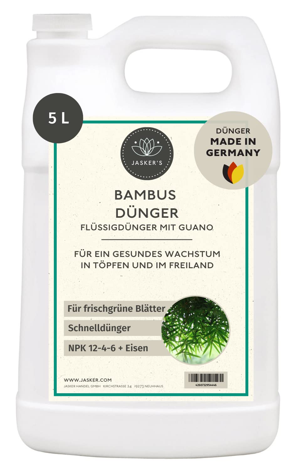 Bambus Dünger flüssig 5 L - 100% Schnelldünger mit Eisen - Spezialdünger - Flüssigdünger für Bambuspflanzen & Bambushecken - Bambus düngen im Freiland & Haus - Dünger Bambus