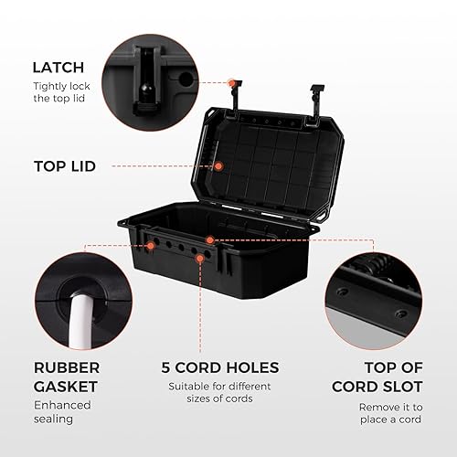 Miniatura 6 de WELKIN Caja eléctrica resistente al aire libre (15.3 x 8.9 x 5.4 pulgadas), cubierta de cable de extensión impermeable IP54 resistente a la