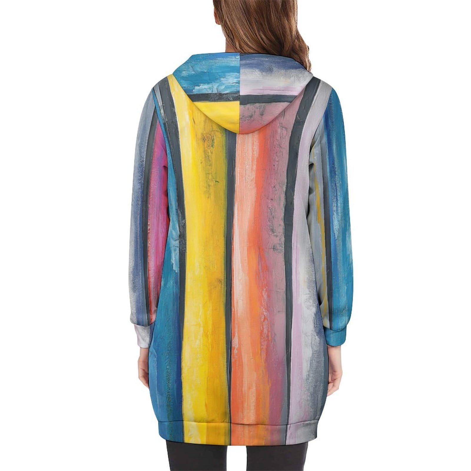 Felpa Donna con Zip Felpe Sportiva con Tasche E Cappuccio Strisce Verticali Colorate Morbida Invernale Giacca Regolabile Confortevole per Uso Quotidiano Casual