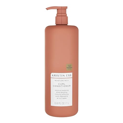 Kristin Ess Acondicionador de rizos rico en humedad para el cabello, 33.8 fl oz, para cabello rizado + ondulado, desenredante, vegano, sin sulfatos,