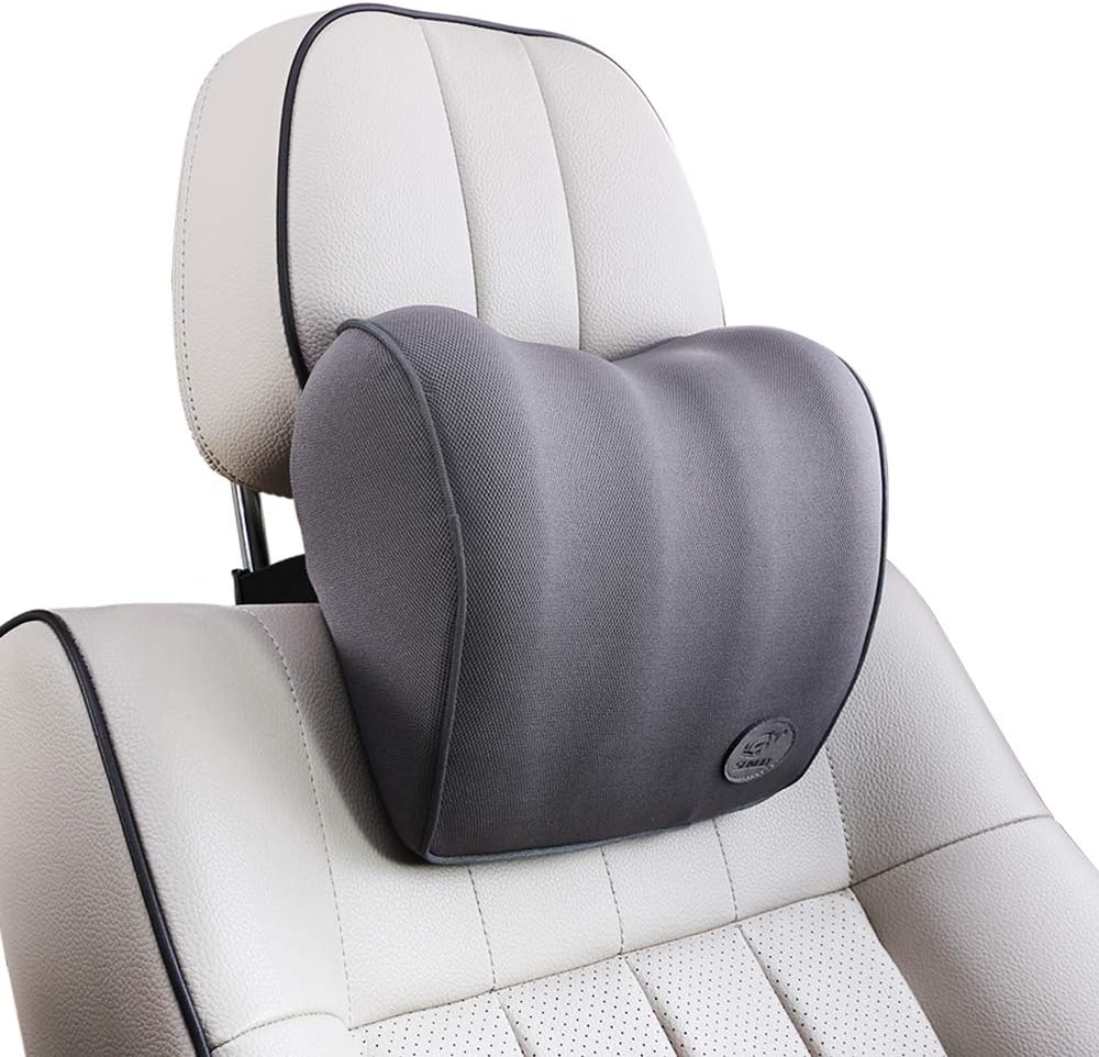 Conthou Car Neck Pillow Memory Foam, Ergonomic Headrest Pillow Adjustable Strap Car Seat, Neck Support for Commute Driving, Travel- Grey