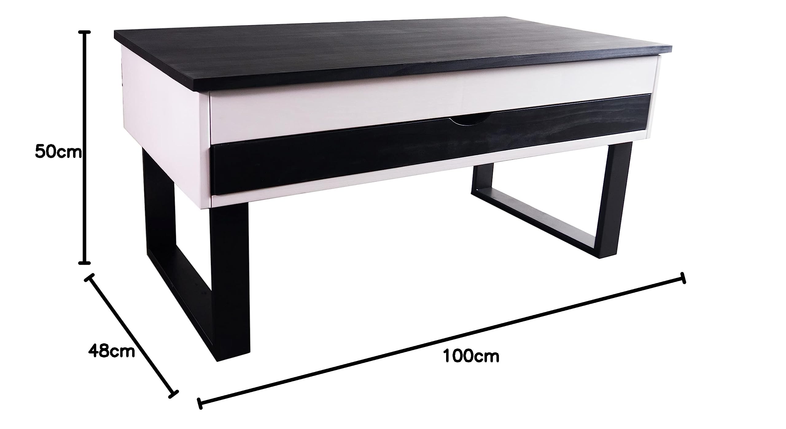 LoMasCasa - Tavolo da salotto da centro collezione Sonka sollevabile con cassetto scorrevole in legno naturale massiccio disponibile in bianco e nero - 100 x 50 x 48 cm