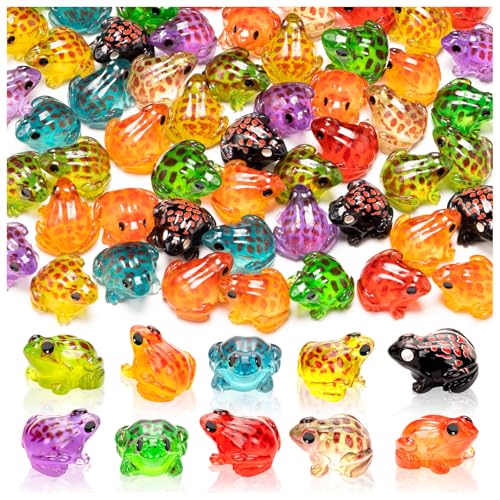 LSGYPAQ 60PCS Luminous Mini Resin Frog Miniature Frog Figurines 10 Colors Tiny Frogs Glow in The Dark for Moss Landscape Garden Dollhouse DIY Terrarium Craft Decor