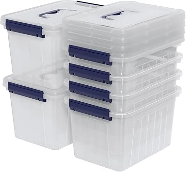 6 Packs Plastic Storage Boxes with Lids, Clear Plastic Box Small, 3.5 L