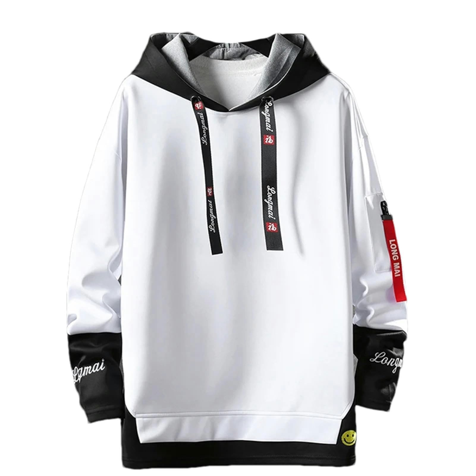 Streetwear Felpe con cappuccio da uomo Camicia con cappuccio stampata Patchwork Felpe con cappuccio per uomo Harajuku Hip Hop Felpa con maniche a 3/4 Top