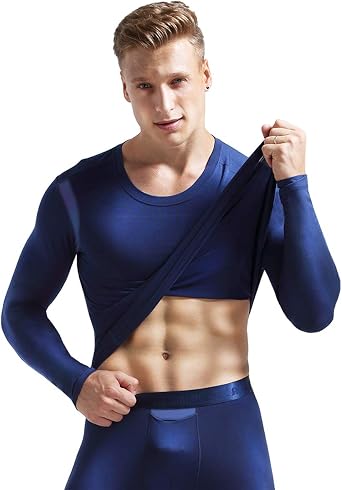 Ouruikia Mens Thermal Underwear Shirts Modal Thermal Tops Sports Thermal Base Layer Tops