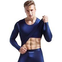 Ouruikia Mens Thermal Underwear Shirts Modal Thermal Tops Sports Thermal Base Layer Tops