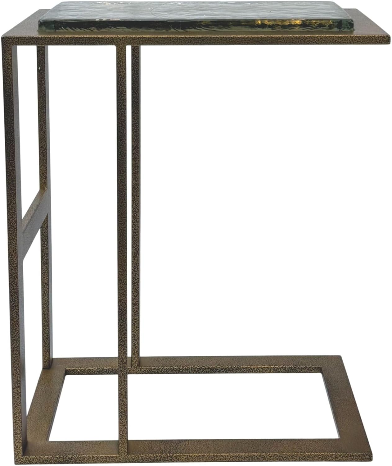 Carolina Chair & Table Castella C Shaped End Table - Powder Coated Iron Frame and Glass Top Accent Table Antique Brass Finish Modern Compact Furniture for Bedroom, Living Room (Bronze)