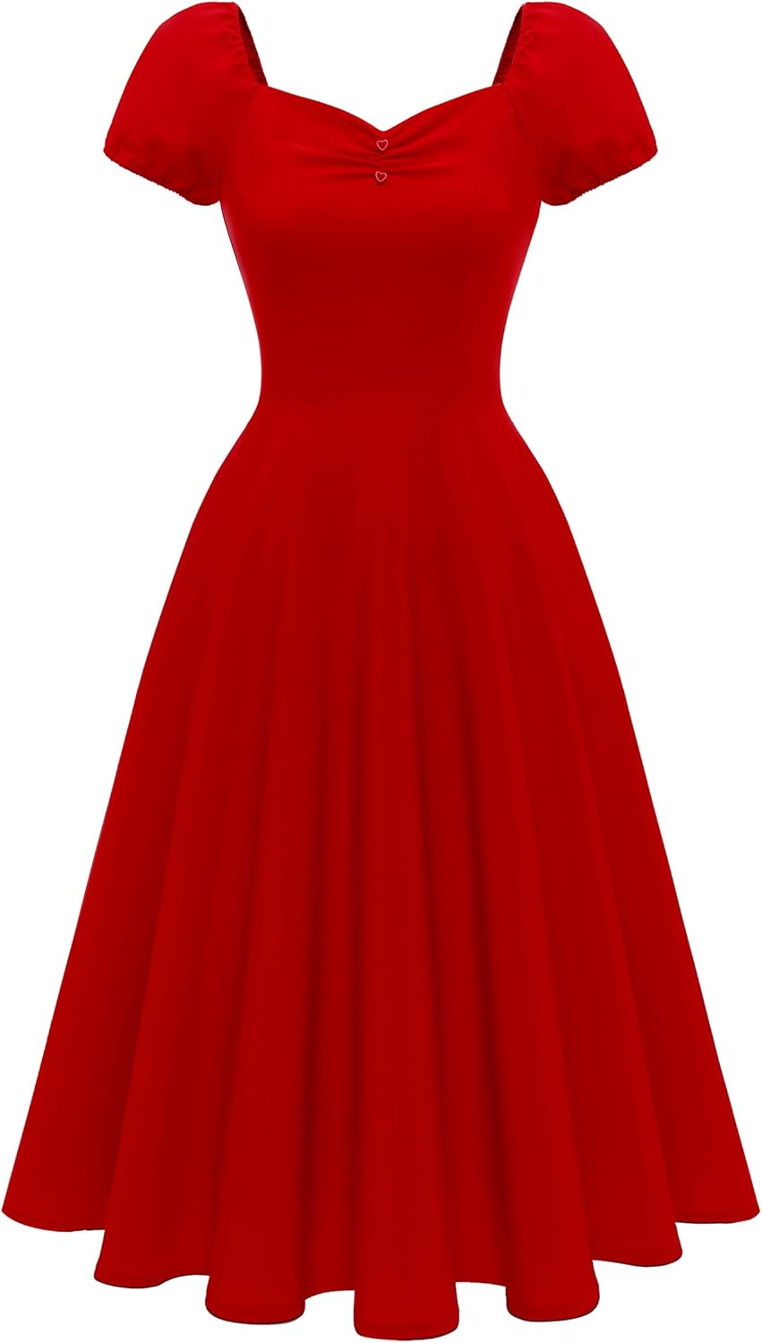 (XL) Wedtrend Women's 1950s Dresses With Sleeve 40s Tea Party Dresses Cocktail Dress Swing Vintage Dress Medium Red