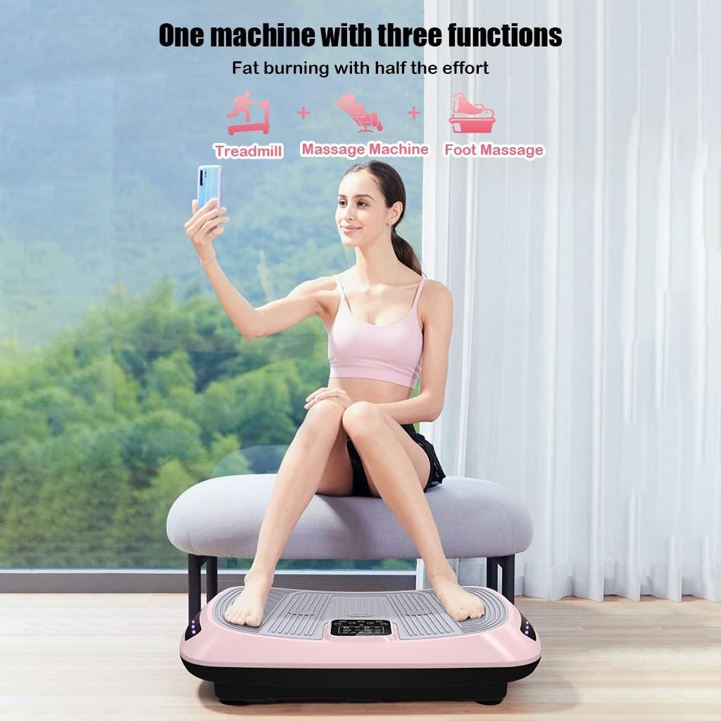 Vibration Plate Exercise Machine 9 Modes Whole Body Workout Vibration Fitness Platform, w/Loop Bands, Home Training Equipment for Weight Loss & Toning (Color : Green)
