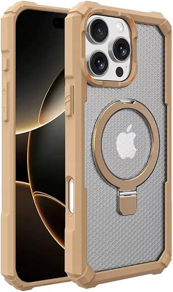 for iPhone 16 Pro Max Case, [Military Grade Drop Tested][Fit for Mag Safe] [Built-in Stand] Translucent Slim Protective Cases for16 ProMax Gold