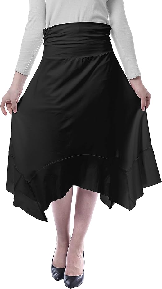 Moomaya Womens Handkerchief Hemline Midi Skirt High Waist Casual Summer