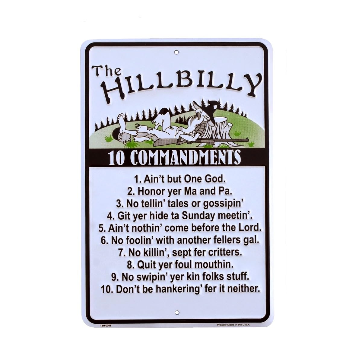 Yelacecca Hillbilly 10 Commandments Funny Sign Religious Christian Tin Wall Art Home Decor Metal Sign Plaque Poster 8X12 Inches