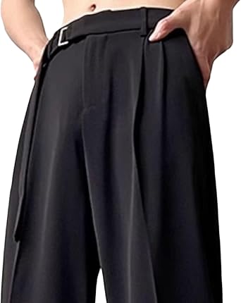 Men's Baggy Ice Silk Wide Leg Suit Pants Slim Fit Business Dress Trousers Straight Office Formal Suit Trouser