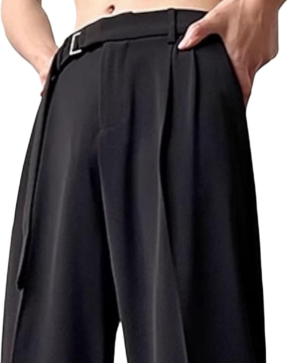 Men's Baggy Ice Silk Wide Leg Suit Pants Slim Fit Business Dress Trousers Straight Office Formal Suit Trouser