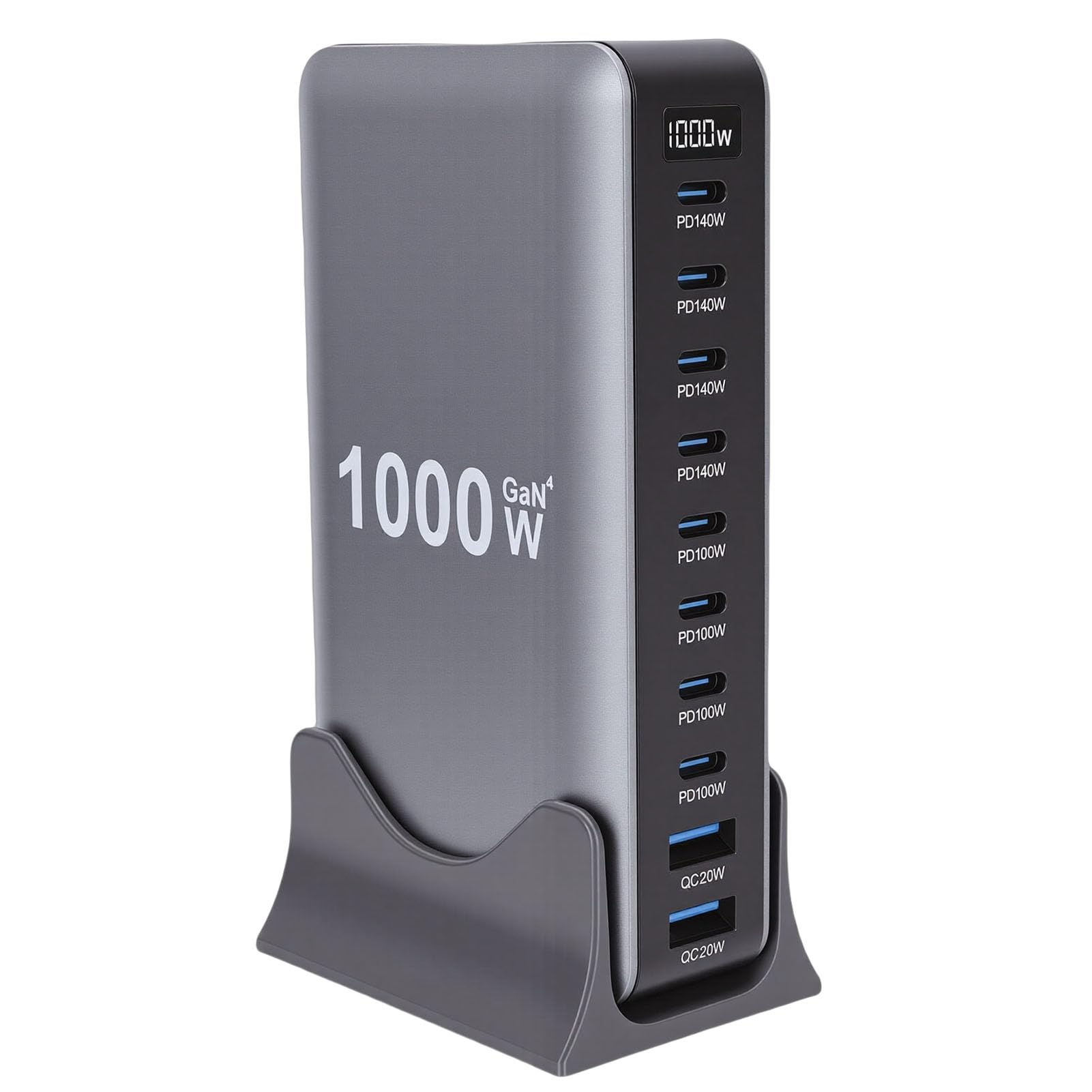 Stazione di Ricarica USB C da 1000 W Stazione di Ricarica Tipo C USB 10 Porte GaN III Pro Hub Rapida PD PPS da 140 W con Indicatori LED (Spina europea)