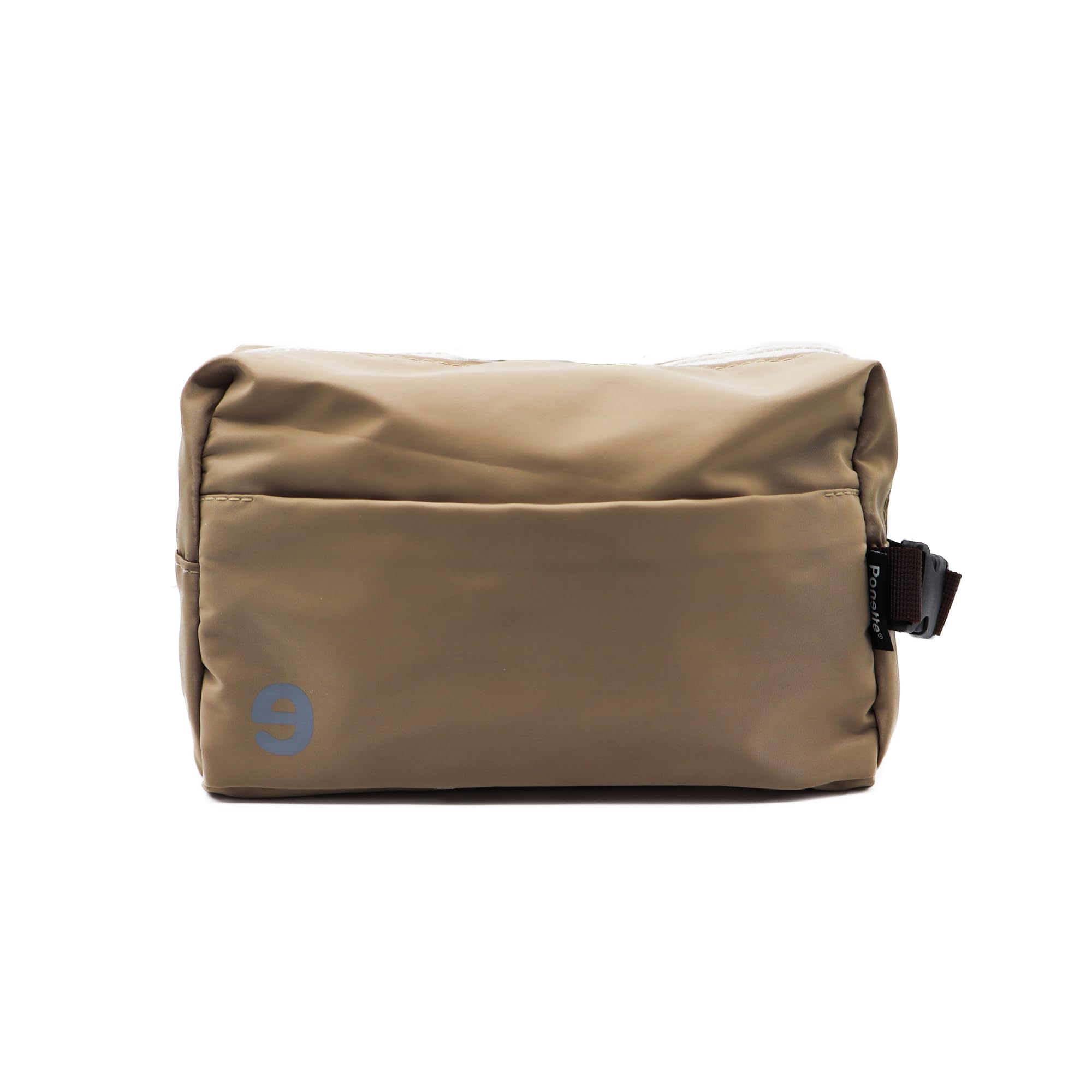 Ponette Neceser de Caballero con Asa Lateral en Tejido Tipo Gabardina Camel con Detalle de e en Gris Claro, Hombre, Bolsa Aseo, Viaje, Cremallera, Gimnasio, Chico, Marca Española