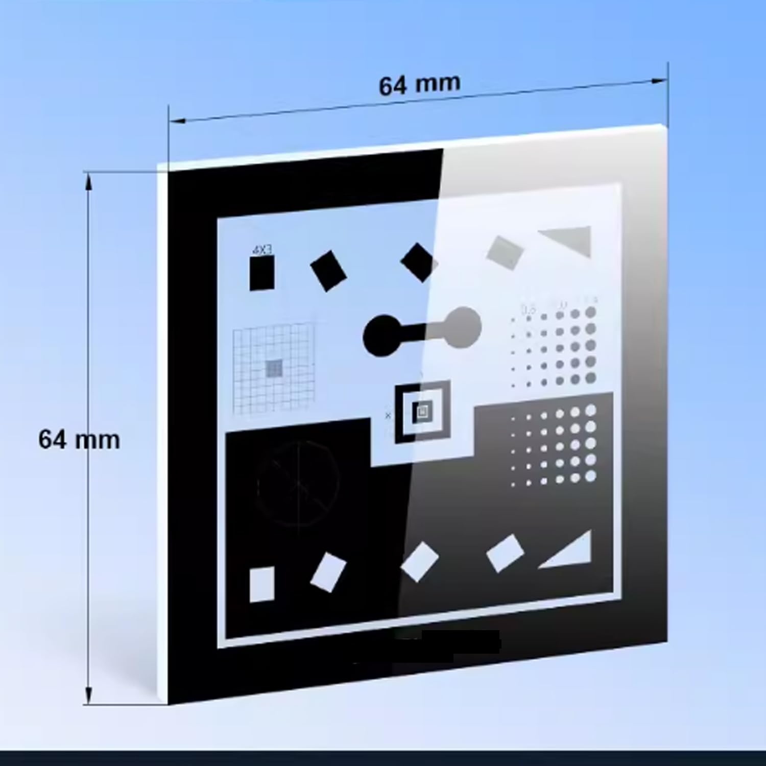 Tabella di prova di risoluzione della macchina fotografica del microscopio ottico, piastra di calibrazione 2D ad alta precisione ±0.5um, trasmissione del 90%, per elettronica, scienza e riparazione