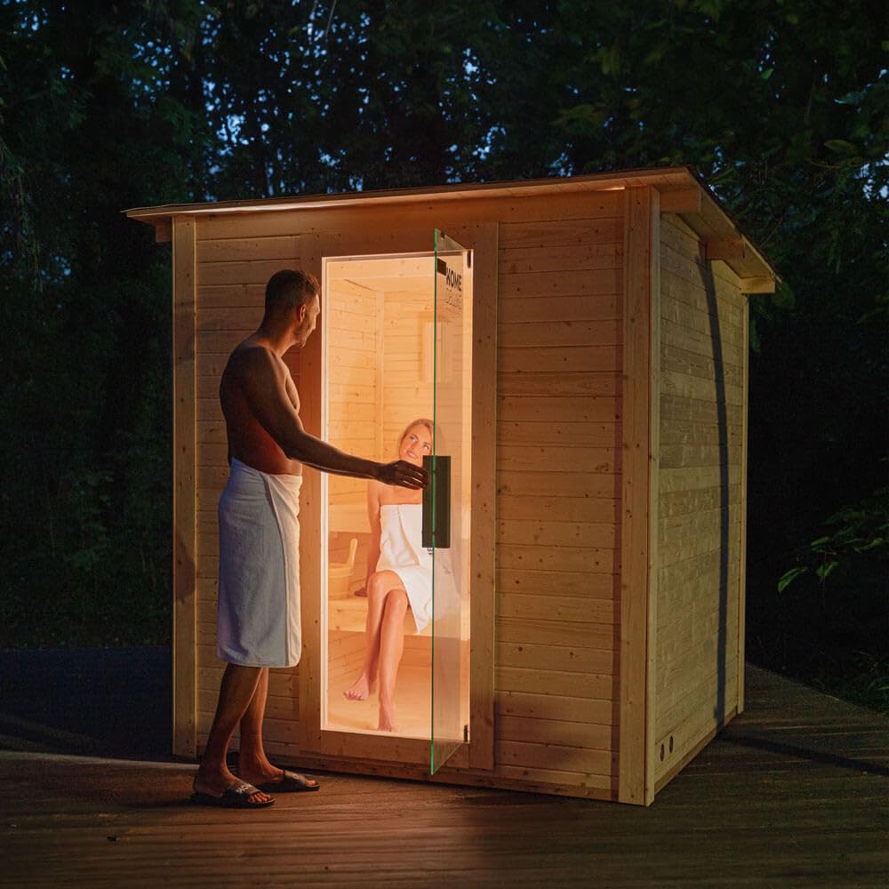 Home Deluxe - Sauna extérieur TALO L - pour 4 Personnes - Dimensions : 221 x 217 x 221 cm, Bois : épicéa - poêle et Accessoires pour Sauna Inclus I Sauna de Jardin, Sauna extérieur, Sauna