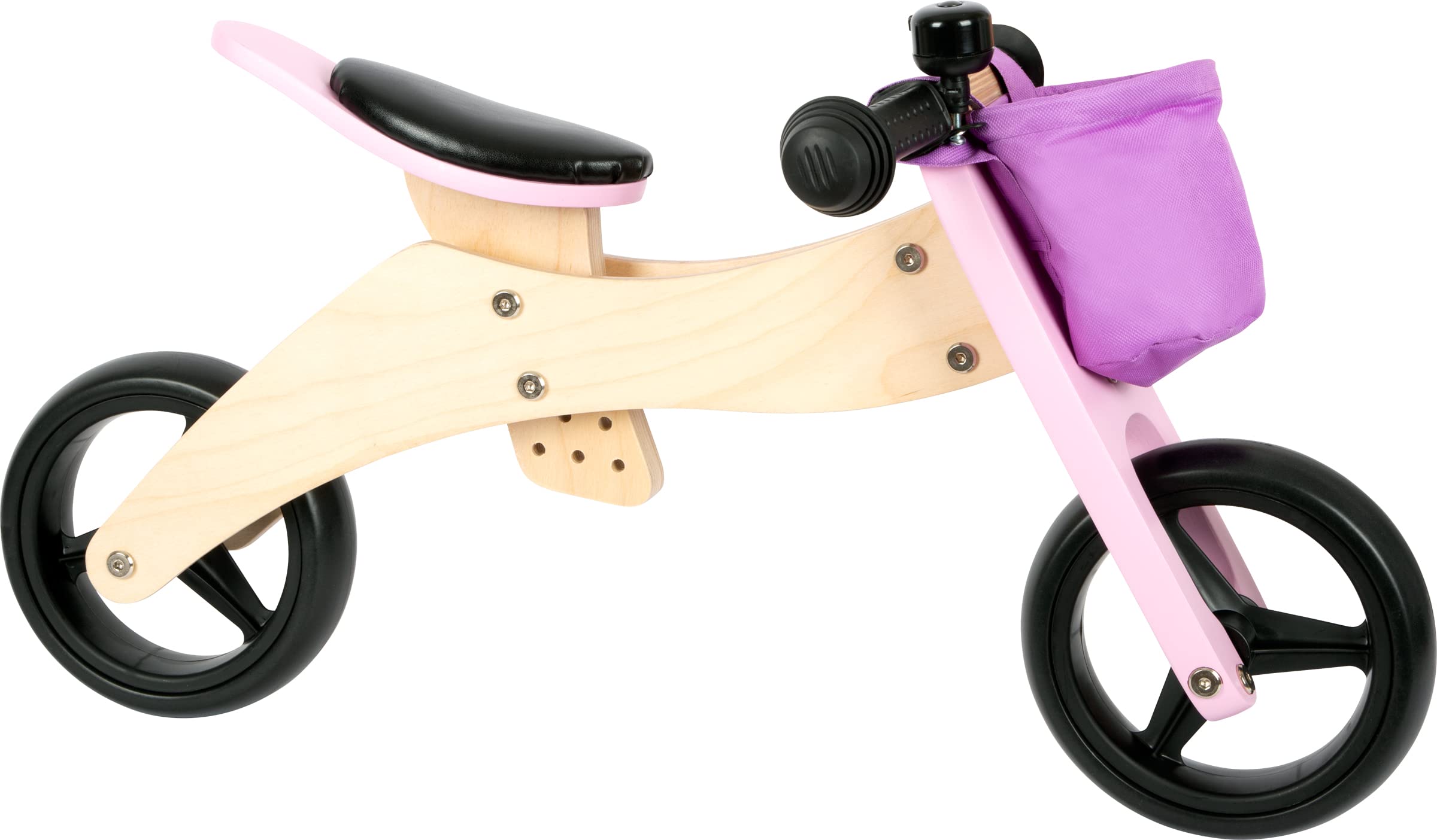 Small Foot 11612 Triciclo - Bicicleta 2 en 1, Rosa, de Madera, con Asiento Ajustable y neumáticos de Goma