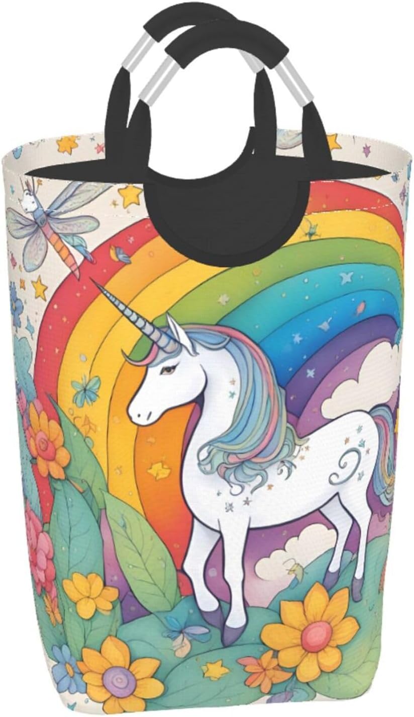 cartoon unicorns Square storage bag 50L, suitable for multiple scenes, foldable dirty clothes storage basket.