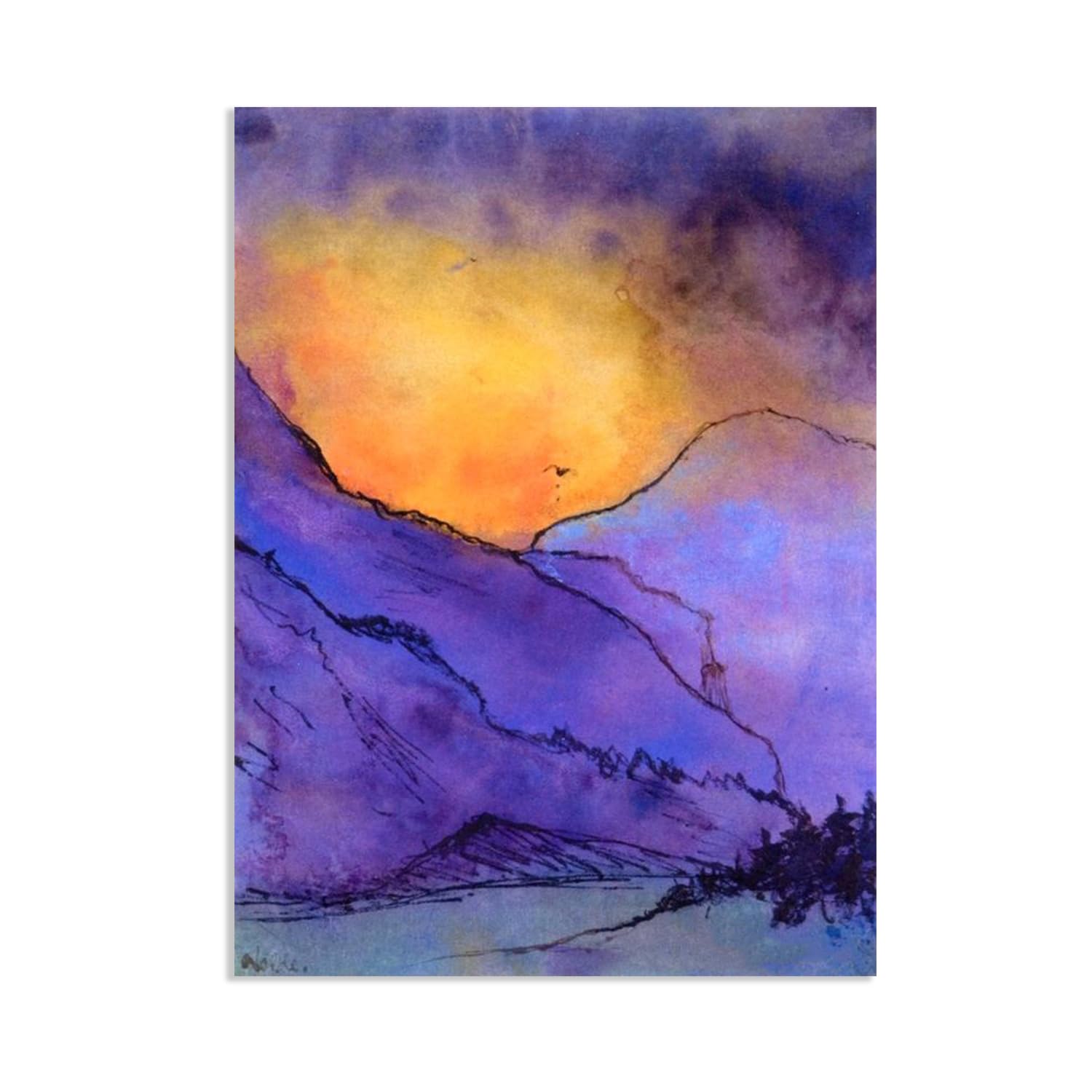 RXNHGJDS Emil Nolde Seascape Canvas Wall Art Purple Mountains Abstract Reproductions Coastal Expressionism Artwork Wall Decor for Living Room Bedroom Office Home Decor100x70cm(33x28in) Frameless