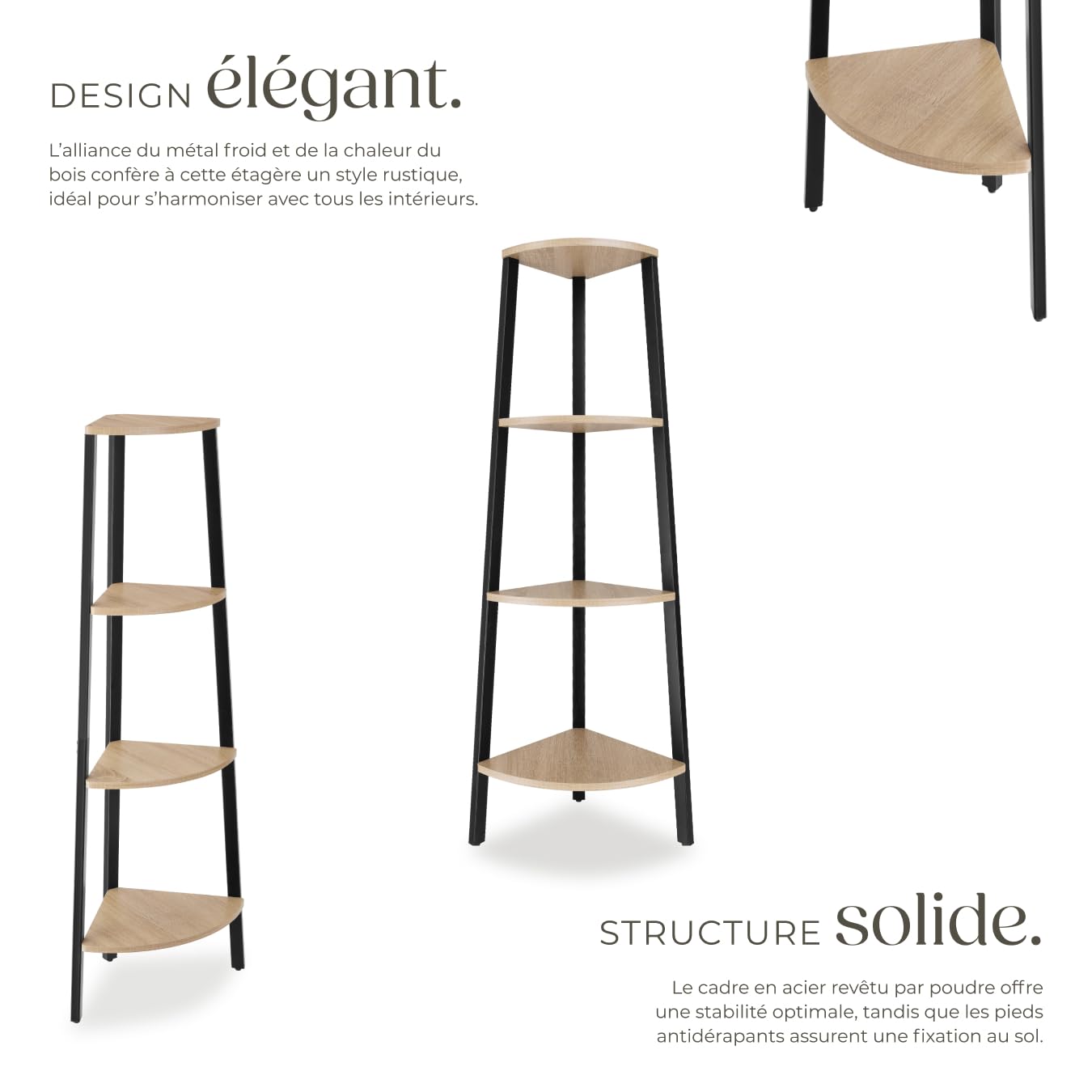 tectake® Étagère d'angle 34 x 34 x 125 cm, Bibliothèque, 4 Niveaux décalés, Style Industriel, Etagere Bois, Rangement Bureau Bibliotheque, Meuble Salon, Etagere Rangement Chambre, Bureau, Bois Clair