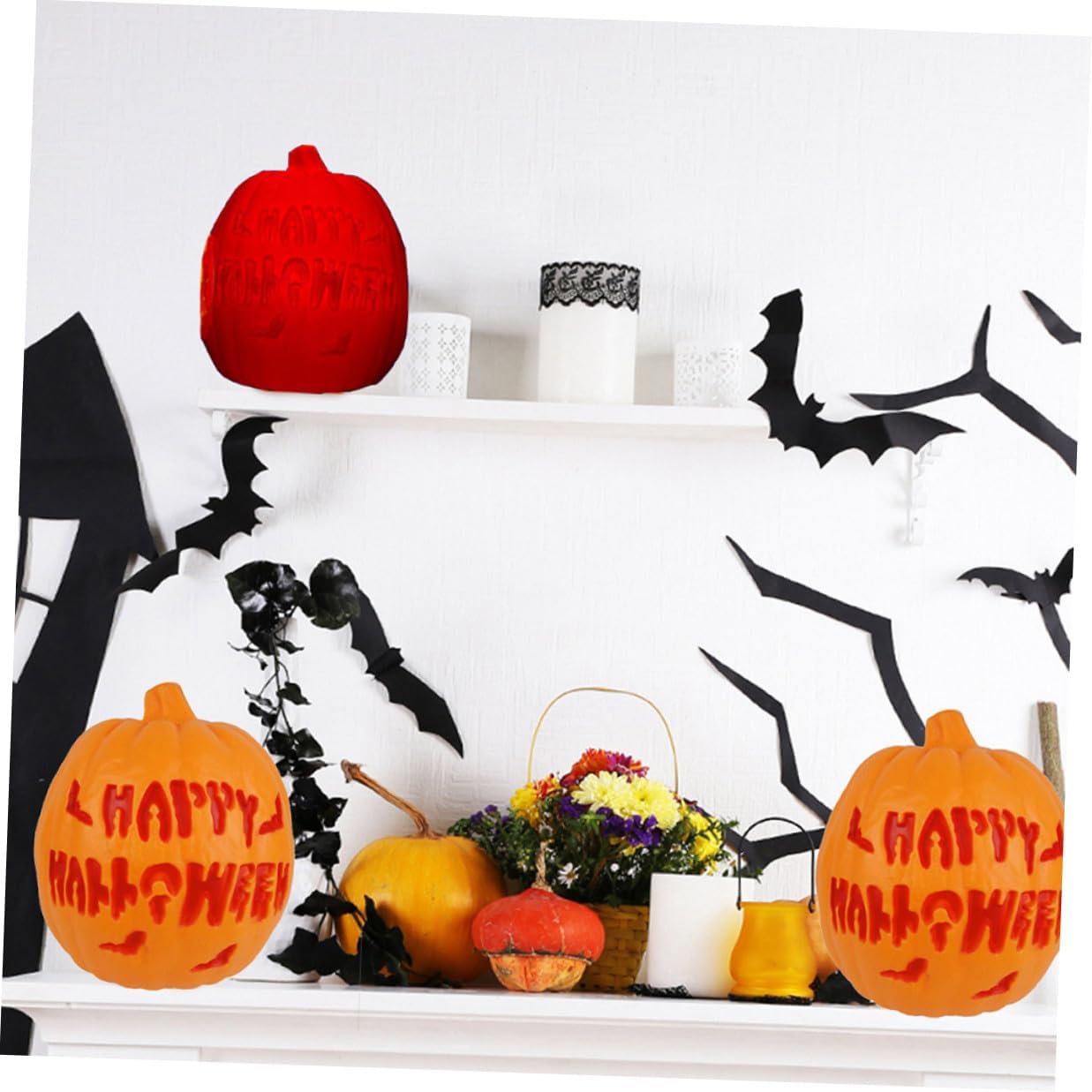 VICASKY Halloween Pumpkin Lamp Hollow Carving Orange Decorative Lighted Bucket Without Battery for Party and Ktv Halloween Ornament