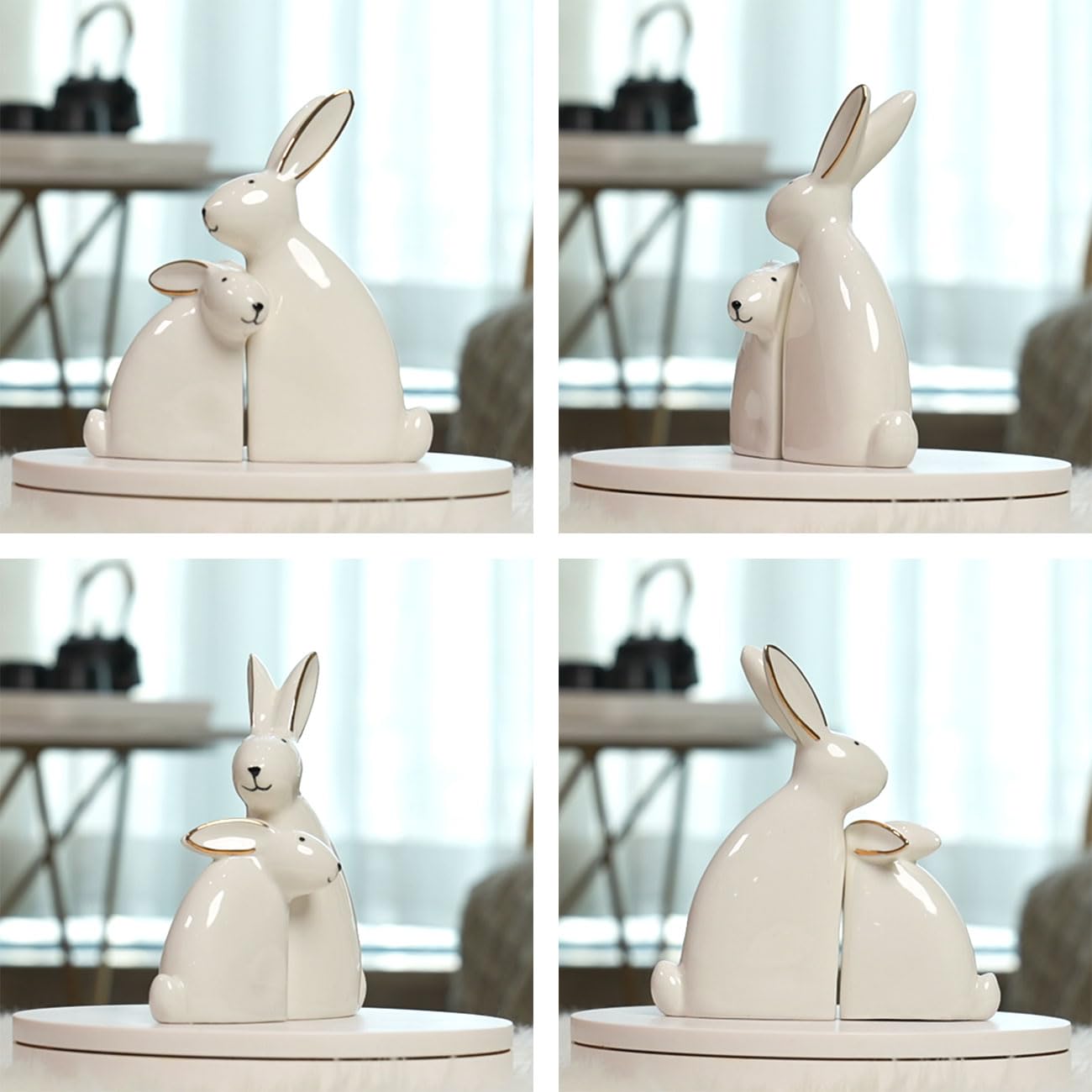 SEINHIJO 2pcs Lapin Décor Statue Arts Animal Décoration Cadeau Moderne Figurine Sculpture Maison Statue Céramique 15cm