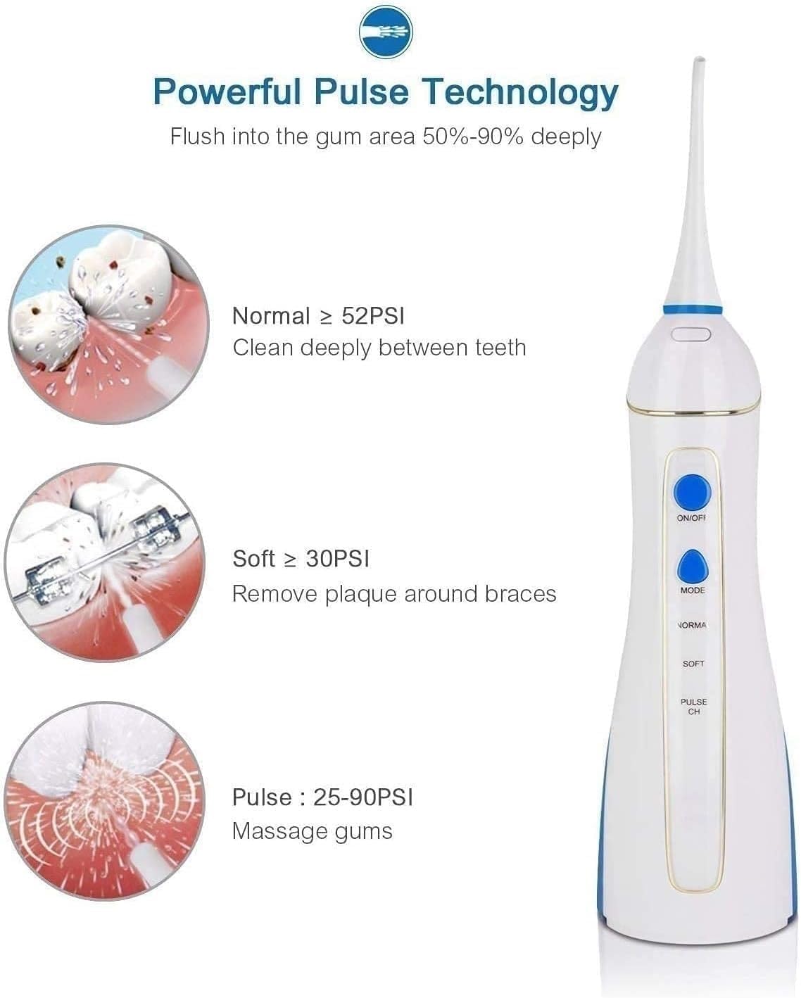 Irrigador bucal inalámbrico profesional con agua, portátil y recargable, resistente al agua IPX7, 3 modos y depósito de agua lavable, ideal for el hogar y viajes, for el cuidado de aparatos dentales y