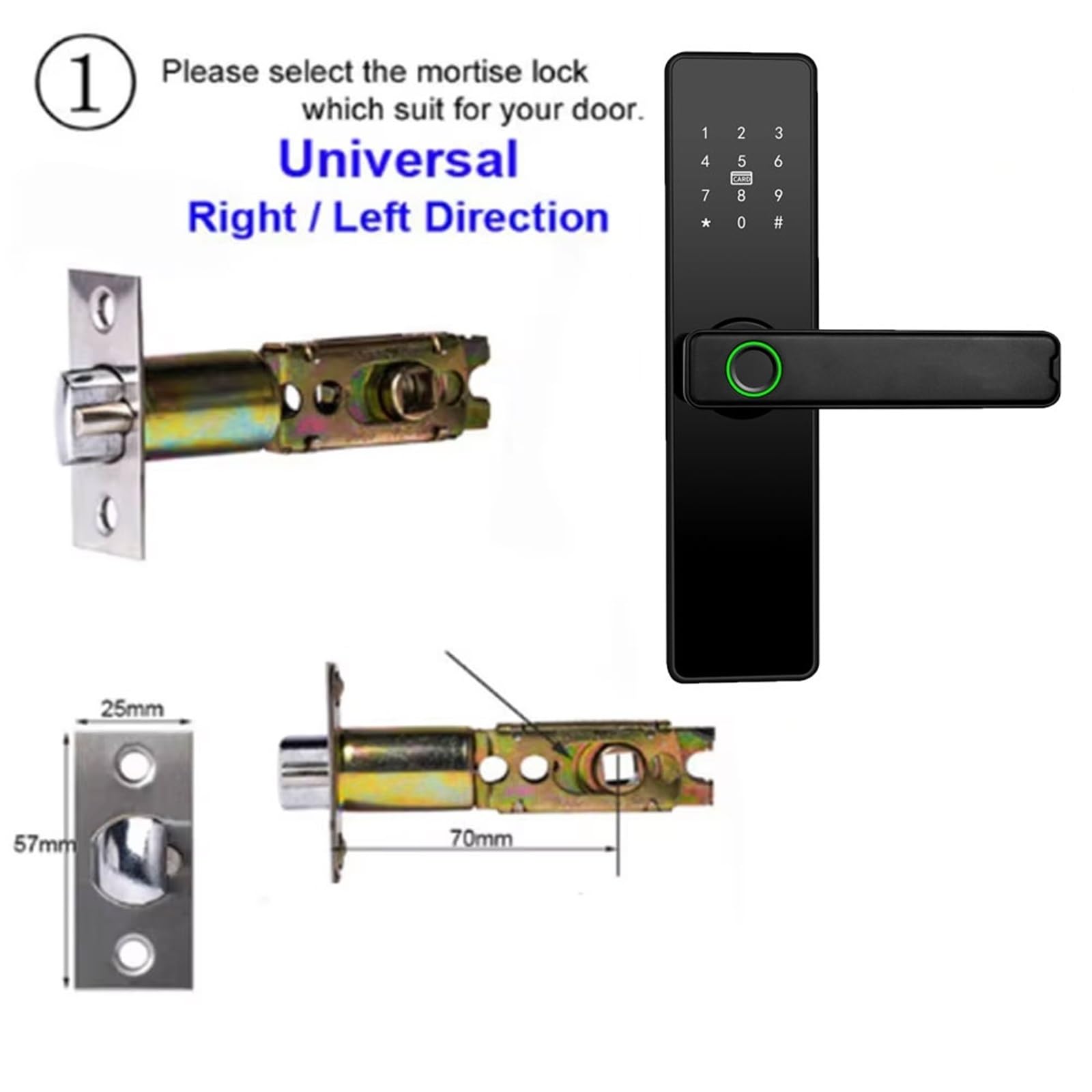 Serratura biometrica for impronte digitali App Smart Lock nera Sblocco remoto senza chiave,Sicurezza degli accessi(Black 70mm)
