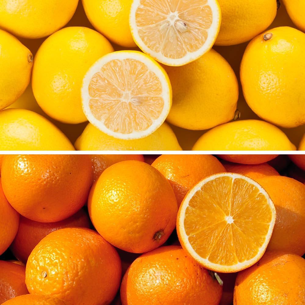 Pair of Large Orange and Lemon Trees in 4 Litre Pots, 80-100cm Tall, Plus 150g Citrus Feed, House Plant, Conservatory or Garden Plants