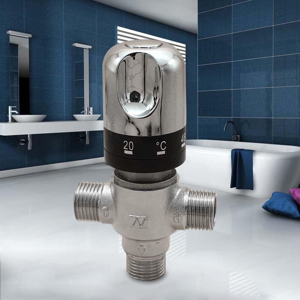 Grifo mezclador de agua termostático, rosca exterior G1/2", con válvula antirretorno y bloqueo de seguridad, para centros de baño, uso doméstico diario, grifos de bañera, 7 x 12 cm (largo x alto)