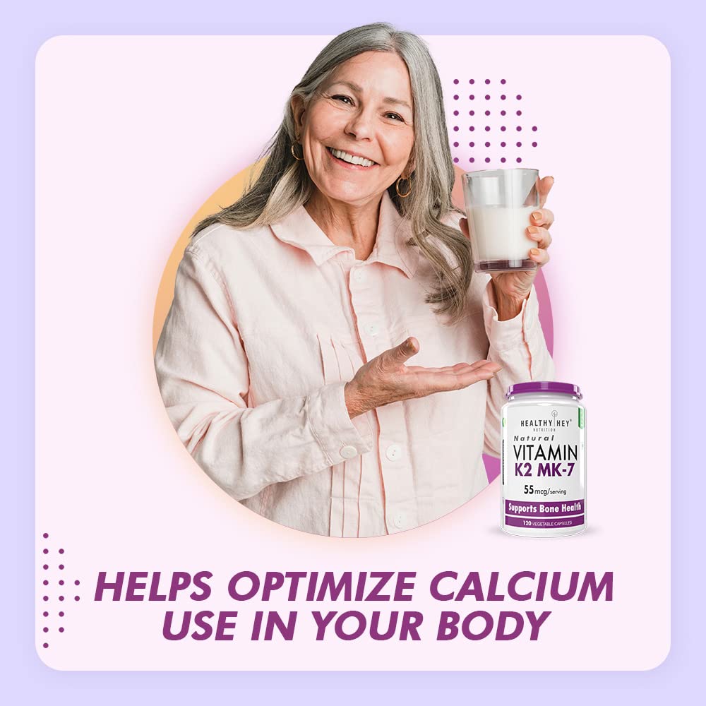 HealthyHey Nutrition vitamin K2 | 100% Vegetarian Vitamin K2 Benefits in Bone Health - 55mcg - 120 Vitamin K27 Capsules HealthyHey Nutrition vitamin K2 | 100% Vegetarian Vitamin K2 Benefits in Bone Health - 55mcg - 120 Vitamin K27 Capsules