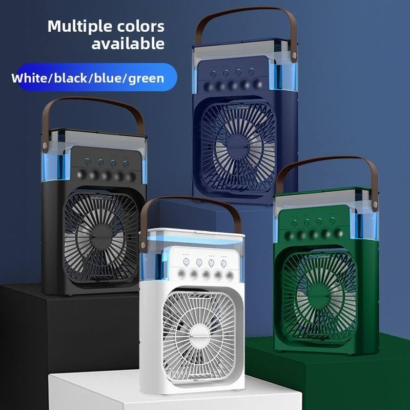 Image of Portable Mini Air Cooler Fan for Room | Cooling Fan with 7-Color LED Light, 3 Wind Speeds, 3 Spray Modes & 1 /2 /3H Timer | Compact AC Cooler Fan for Home, Office, Dorm & Travel MULTICOLOUR