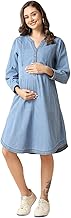 MomToBe Women's Denim Maternity Dress with Zippers for Nursing Pre and Post Pregnancy