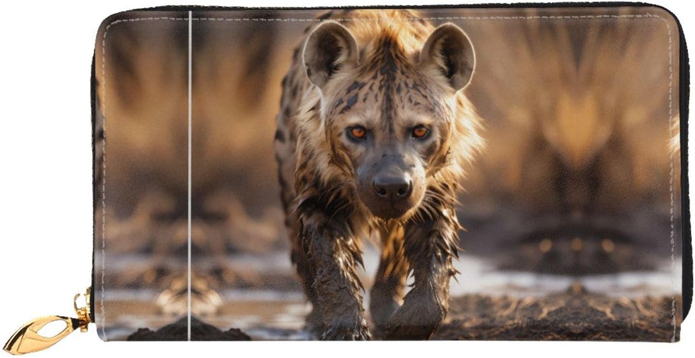 Lone Hyena Long Zip Around Wallet for Women, Large Capacity RFID Leather Wristlet Wallet with 12 Card Slots Coin Purse, Fashion Clutch Purse with Wrist Strap