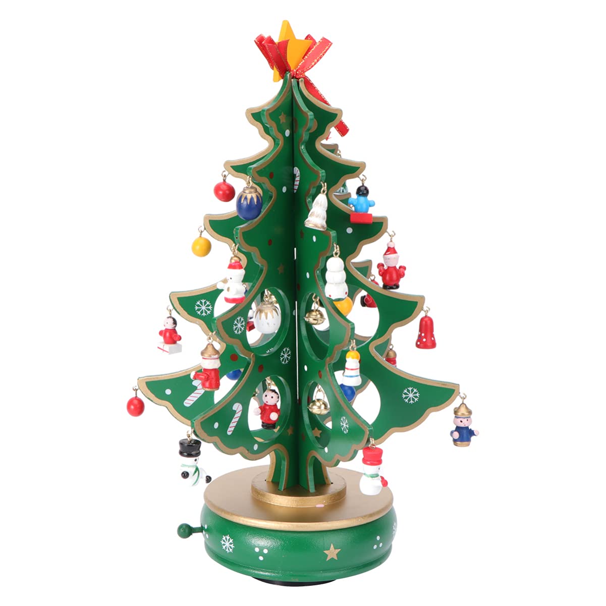 Christmas Tree Music Boxes Mini Tabletop Christmas Tree Wooden Musical Figurine Wind Up Music Box Desktop Decoration for Christmas Birthday